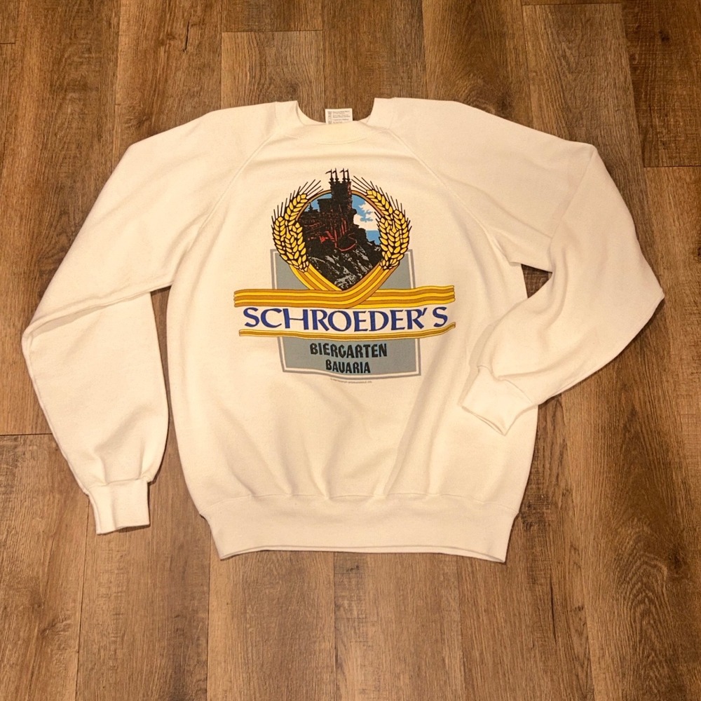 Vintage 80s Hanes Schroeders Biergarten Bavaria Sweatshirt Mens Large White USA